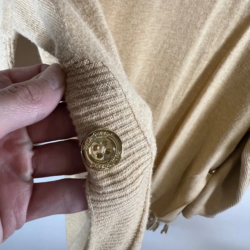Lilly Pulitzer Womens XL Tan‎ Fringe Hem Boatneck Sweater Coolmax Gold Buttons
